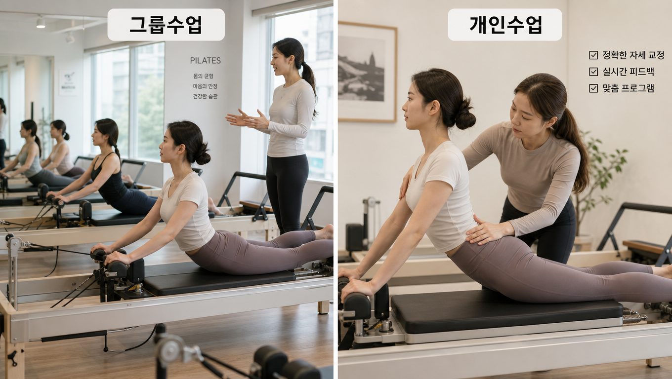 필라테스 초보 그룹수업과 개인수업 자세 교정 차이