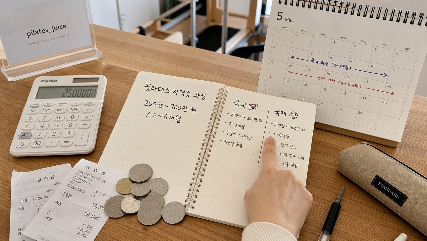 필라테스 자격증 과정 비용은 평균 얼마이며 기간은 얼마나 걸리나요?